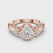 Lab Grown Round Diamond Ring with Woven Band & Diamond Accents in Yellow Gold