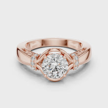 Lab Grown Round Diamond Ring with Woven Band & Diamond Accents in Yellow Gold