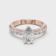 Lab Grown Pear Cut Diamond Ring with Hidden Halo & Pave Band in Yellow Gold