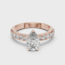 Lab Grown Pear Cut Diamond Ring with Hidden Halo & Pave Band in Yellow Gold