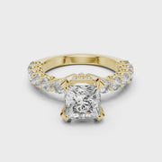 Lab Grown Princess Cut Diamond Ring with Hidden Halo & Accent Band in Yellow Gold