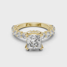 Lab Grown Princess Cut Diamond Ring with Hidden Halo & Accent Band in Yellow Gold
