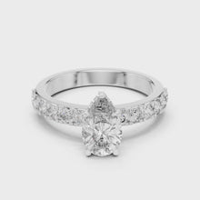 Lab Grown Pear Cut Diamond Ring with Hidden Halo & Pave Band in Yellow Gold
