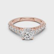Lab Grown Round Diamond Ring with Graduated Side Stones in Yellow Gold
