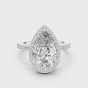 Lab Grown Pear Cut Halo Diamond Ring with Pavé Band in Yellow Gold