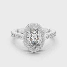 Lab Grown Oval Cut Halo Diamond Ring with Pavé Band in Yellow Gold