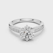 Lab Grown Round Diamond Solitaire Ring with Pavé Shoulders in Yellow Gold