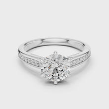 Lab Grown Round Diamond Solitaire Ring with Pavé Shoulders in Yellow Gold
