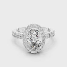 Lab Grown Oval Cut Halo Diamond Ring with Pave Band in Yellow Gold