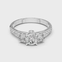 Lab Grown Round Three Stone Diamond Ring with Pavé Accent Band in Yellow Gold