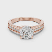 Lab Grown Round Solitaire Diamond Ring with Channel-Set Diamond Shoulders in Yellow Gold