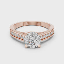 Lab Grown Round Solitaire Diamond Ring with Channel-Set Diamond Shoulders in Yellow Gold