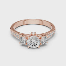 Lab Grown Round Three Stone Diamond Ring with Pavé Accent Band in Yellow Gold