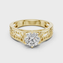 Lab Grown Round Diamond Ring with Openwork Lattice Band in Yellow Gold