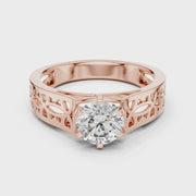 Lab Grown Round Diamond Ring with Openwork Lattice Band in Yellow Gold