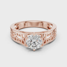 Lab Grown Round Diamond Ring with Openwork Lattice Band in Yellow Gold