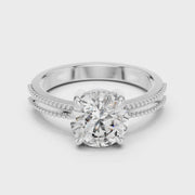 Round Solitaire Engagement Ring with Beaded Milgrain Band