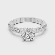 Lab Grown Round Diamond Ring with Two-Tone Station-Set Diamond Band in Yellow Gold