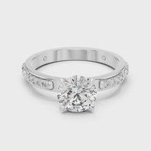 Lab Grown Round Diamond Ring with Two-Tone Station-Set Diamond Band in Yellow Gold