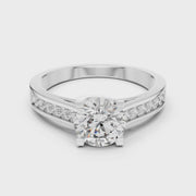 Lab Grown Round Solitaire Diamond Ring with Channel-Set Diamond Shoulders in Yellow Gold