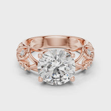 Lab Grown Round Diamond Ring with Vintage Filigree Scroll Band in Yellow Gold