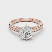 Lab Grown Round Diamond Solitaire Ring with Pavé Shoulders in Yellow Gold