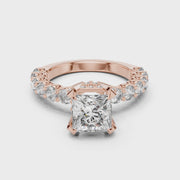 Lab Grown Princess Cut Diamond Ring with Hidden Halo & Accent Band in Yellow Gold