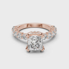Lab Grown Princess Cut Diamond Ring with Hidden Halo & Accent Band in Yellow Gold