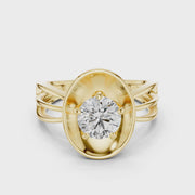 Lab Grown Round Diamond Ring with Bold Gold Disc & Split Shank in Yellow Gold