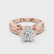 Lab Grown Round Solitaire Diamond Ring with Triple Split Shank in Yellow Gold