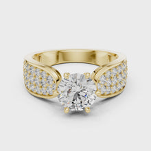 Lab Grown Round Diamond Ring with Wide Pavé Band in Yellow Gold
