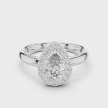 Lab Grown Pear Cut Halo Diamond Ring with Plain Band in Yellow Gold