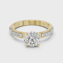 Lab Grown Round Diamond Ring with Two-Tone Station-Set Diamond Band in Yellow Gold