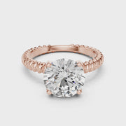 Round Solitaire Engagement Ring with Twisted Rope Band in 14K Yellow Gold
