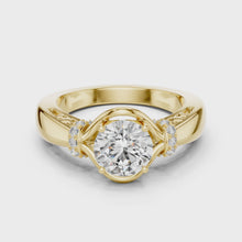 Lab Grown Round Diamond Ring with Woven Band & Diamond Accents in Yellow Gold