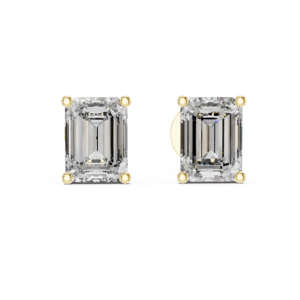Emerald Cut Diamond Stud Earrings Yellow Gold