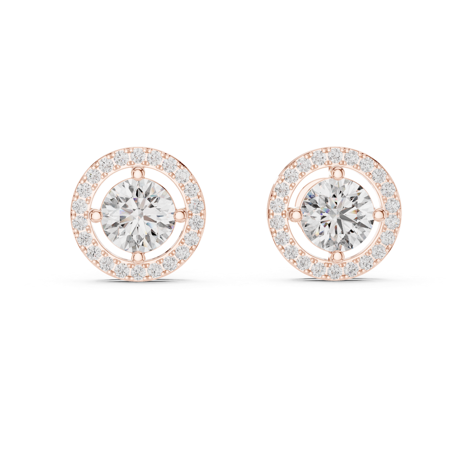 Round Halo Diamond Stud Earrings Rose Gold