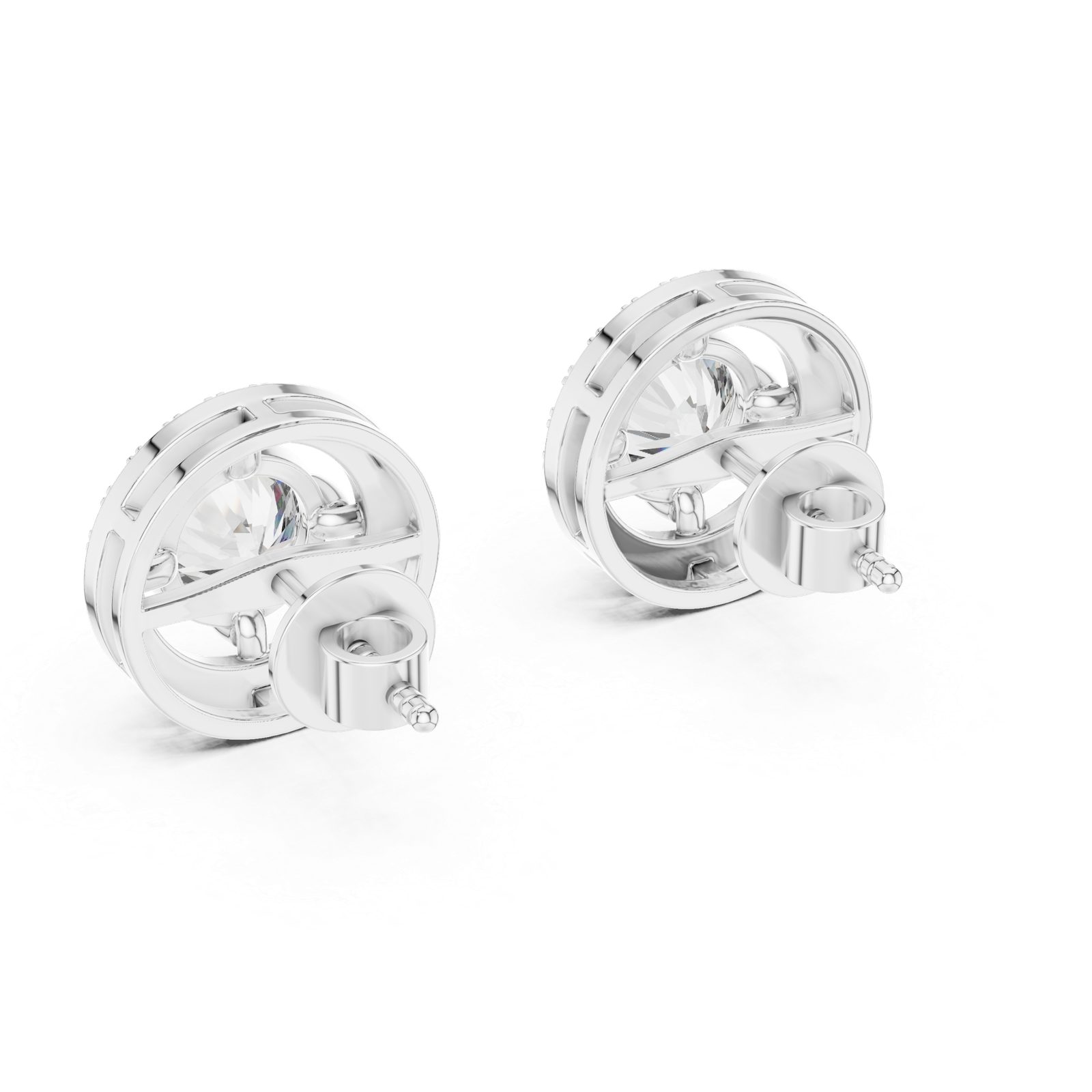 Round Halo Diamond Stud Earrings White Gold Back