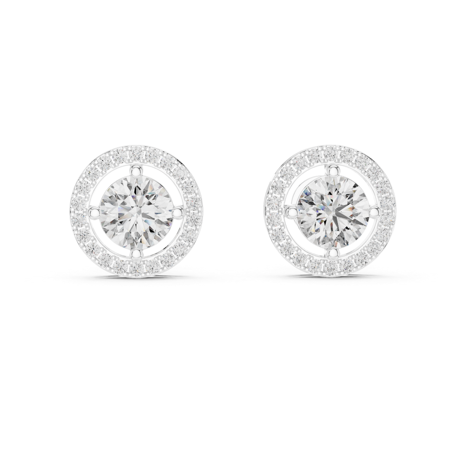 Round Halo Diamond Stud Earrings White Gold
