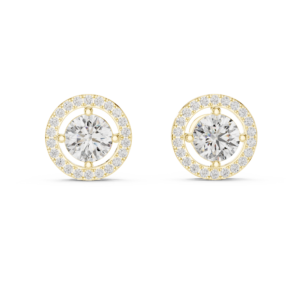 Round Halo Diamond Stud Earrings Yellow Gold