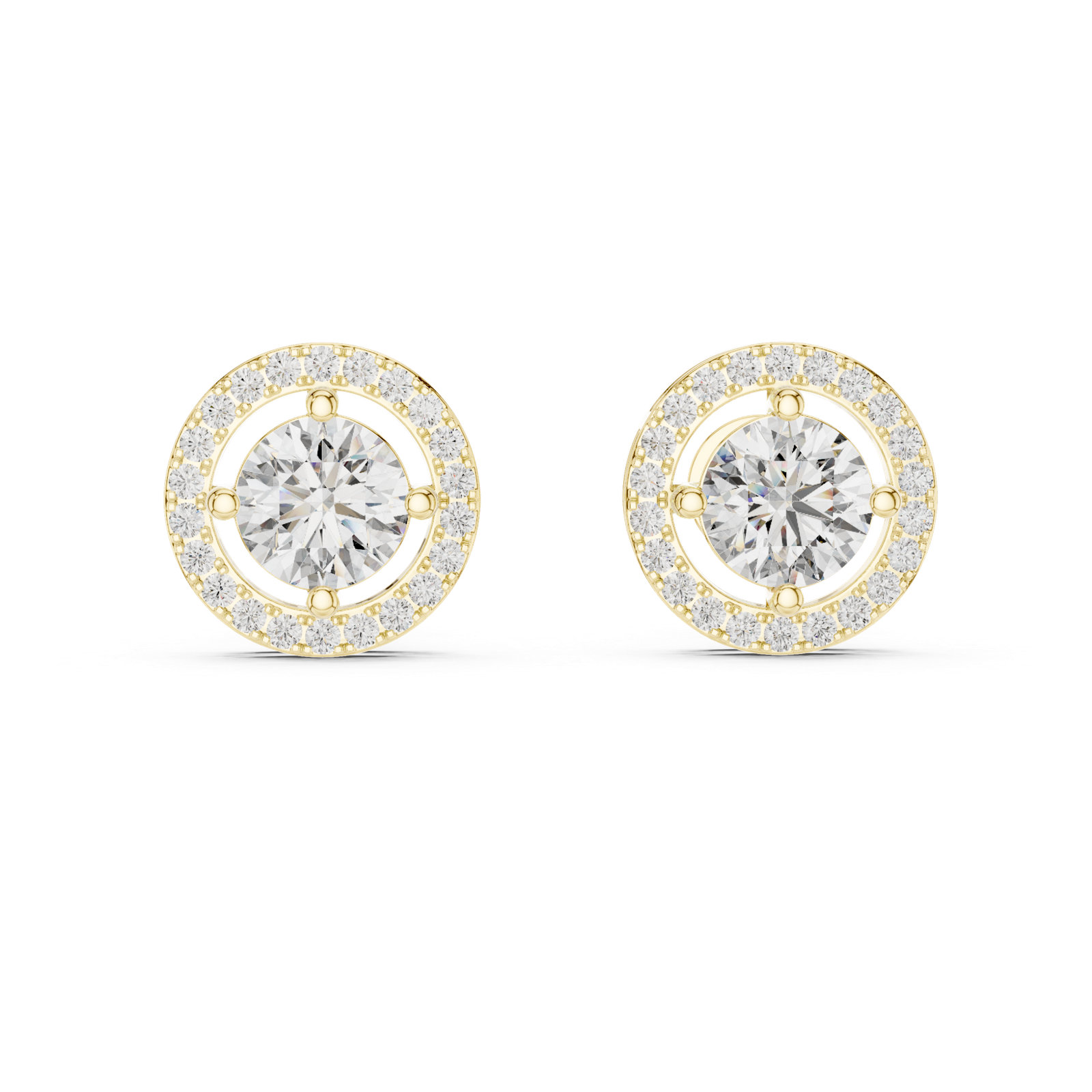 Round Halo Diamond Stud Earrings Yellow Gold
