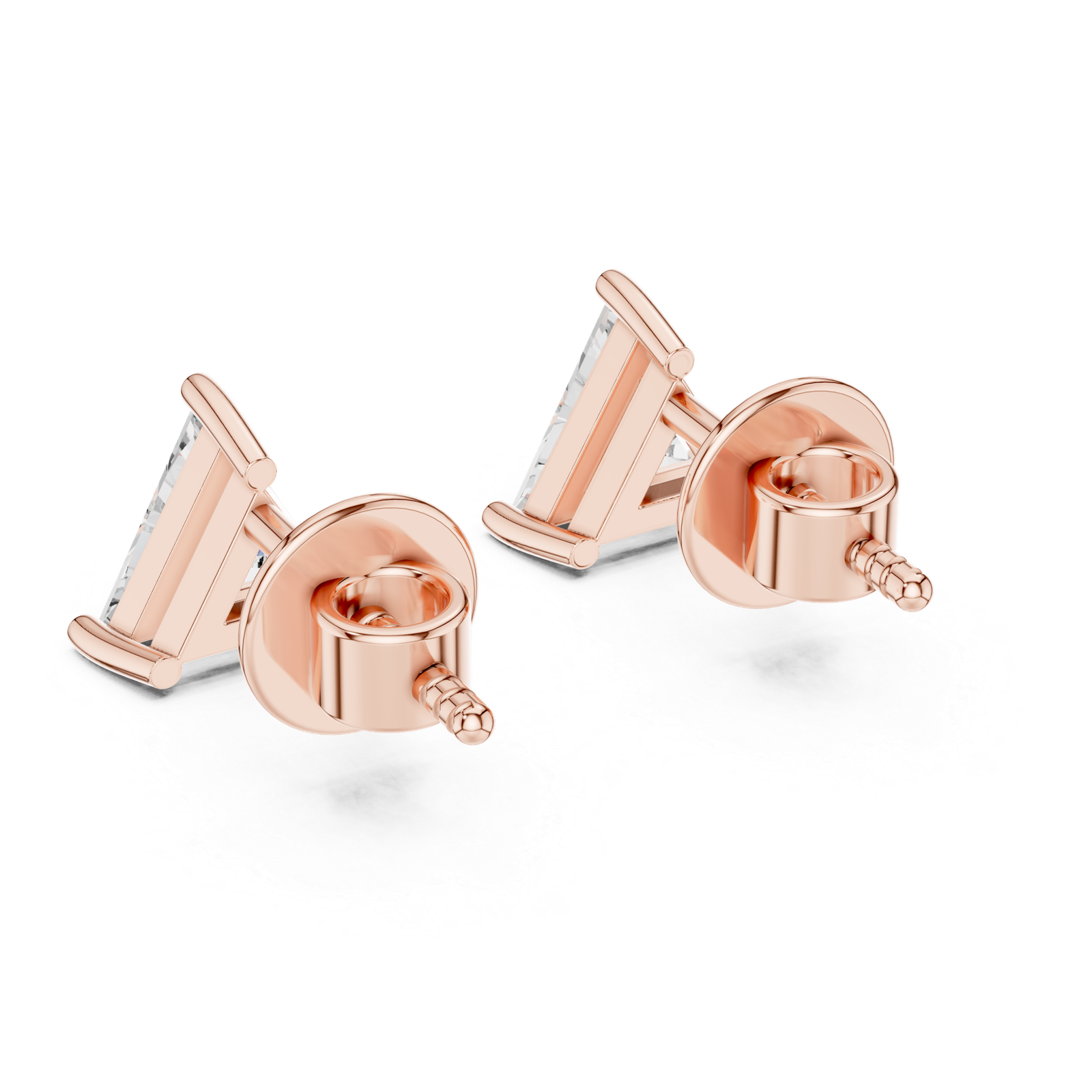 Trillion Cut Diamond Stud Earrings Rose Gold Back