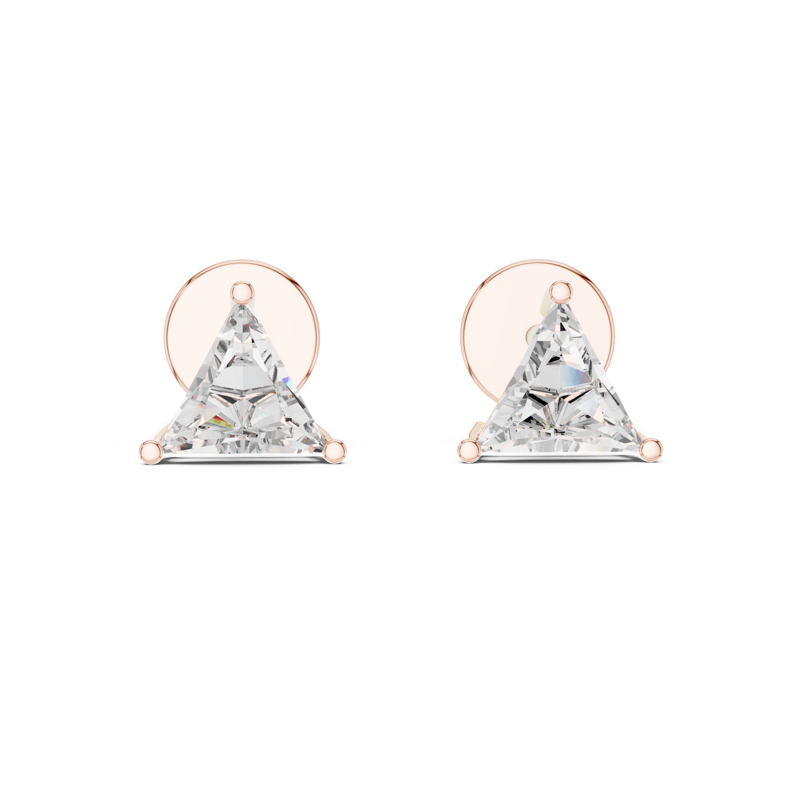Trillion Cut Diamond Stud Earrings Rose Gold