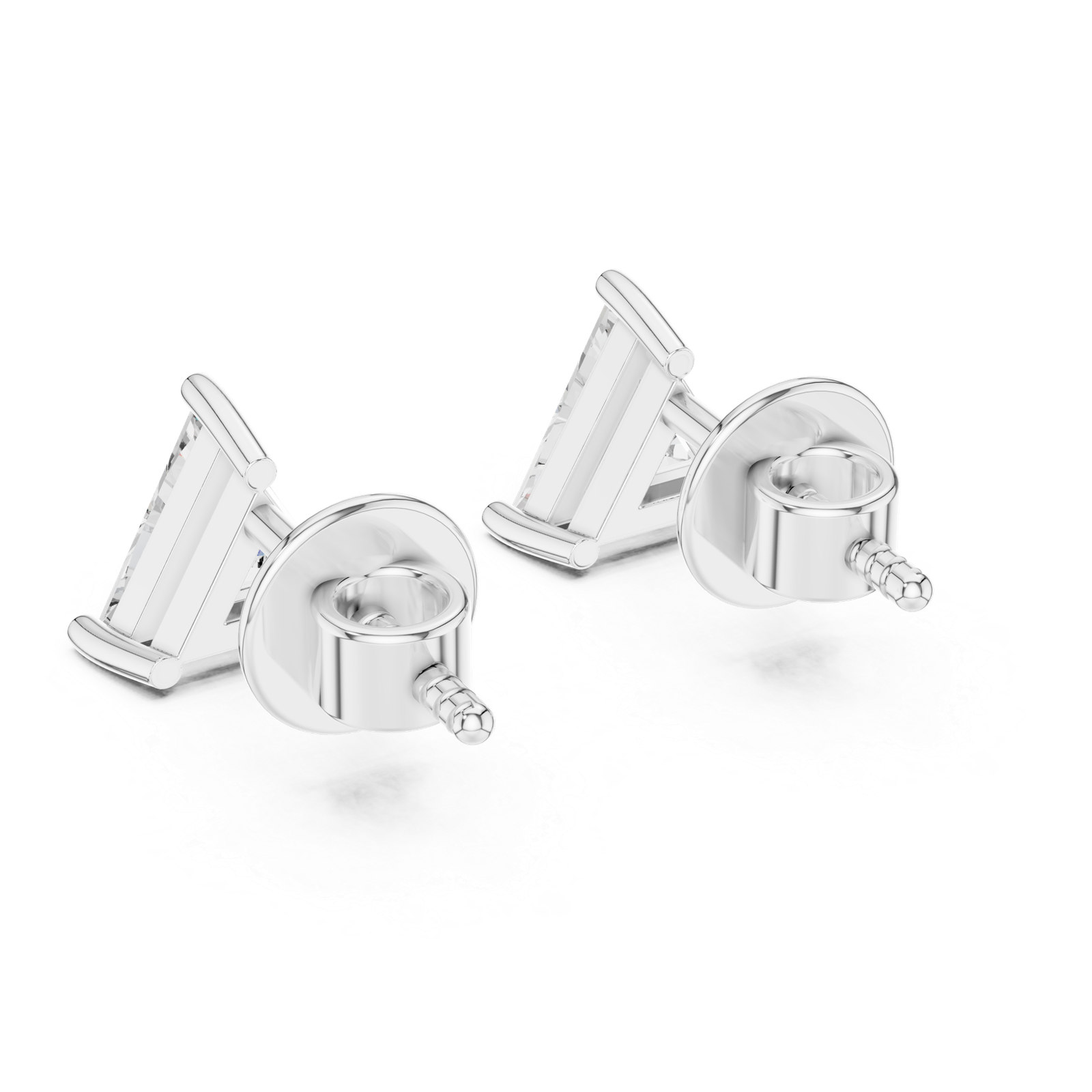 Trillion Cut Diamond Stud Earrings White Gold Back
