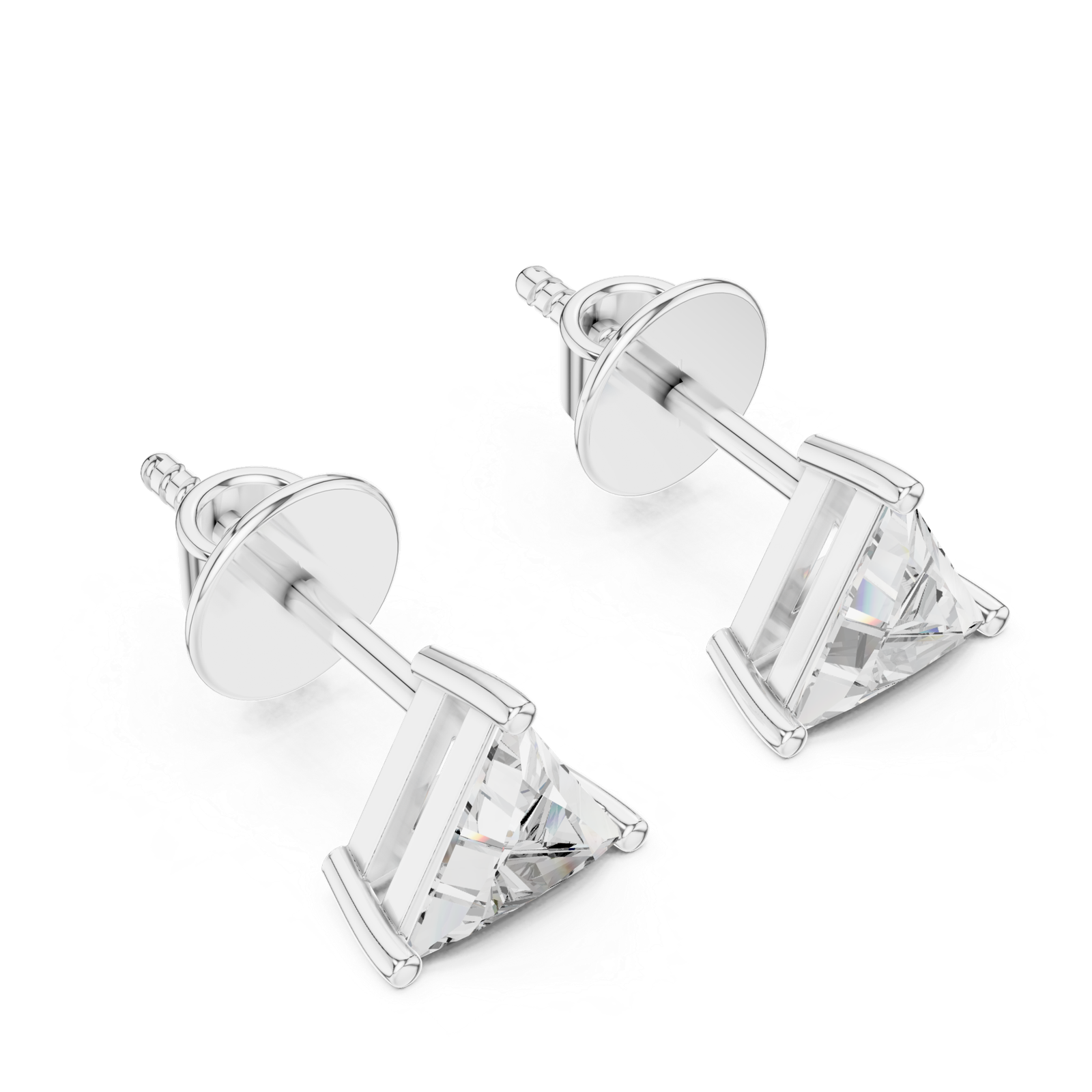 Trillion Cut Diamond Stud Earrings White Gold Side