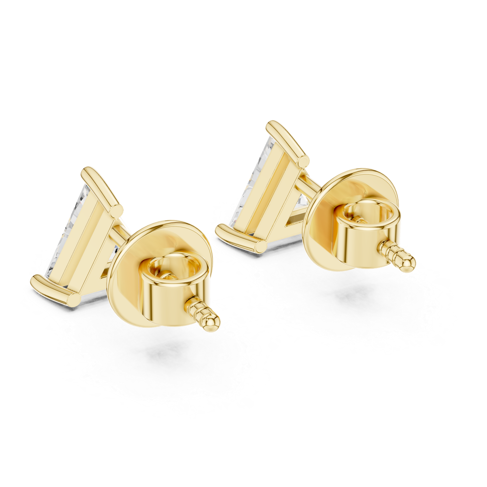 Trillion Cut Diamond Stud Earrings Yellow Gold Back