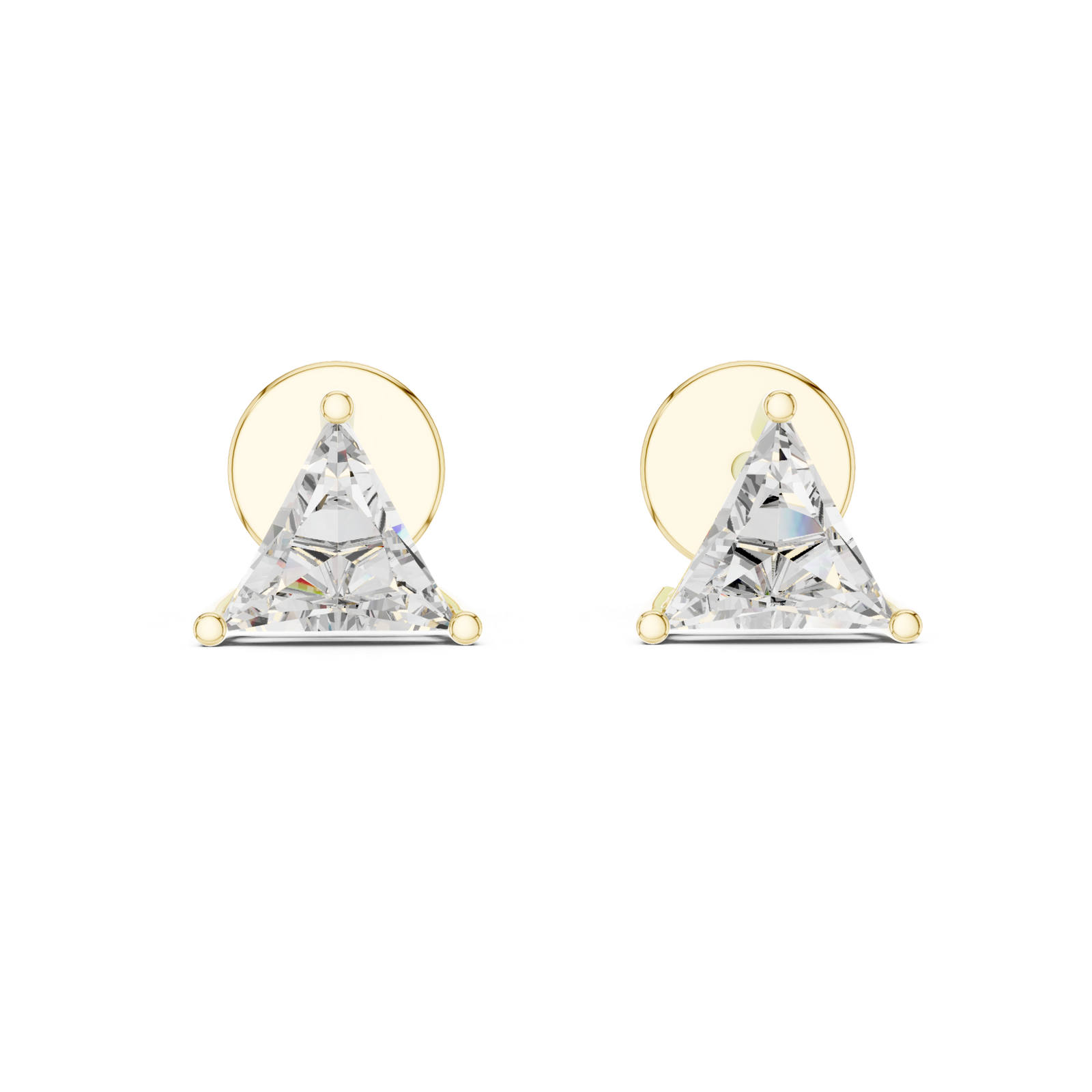 Trillion Cut Diamond Stud Earrings Yellow Gold