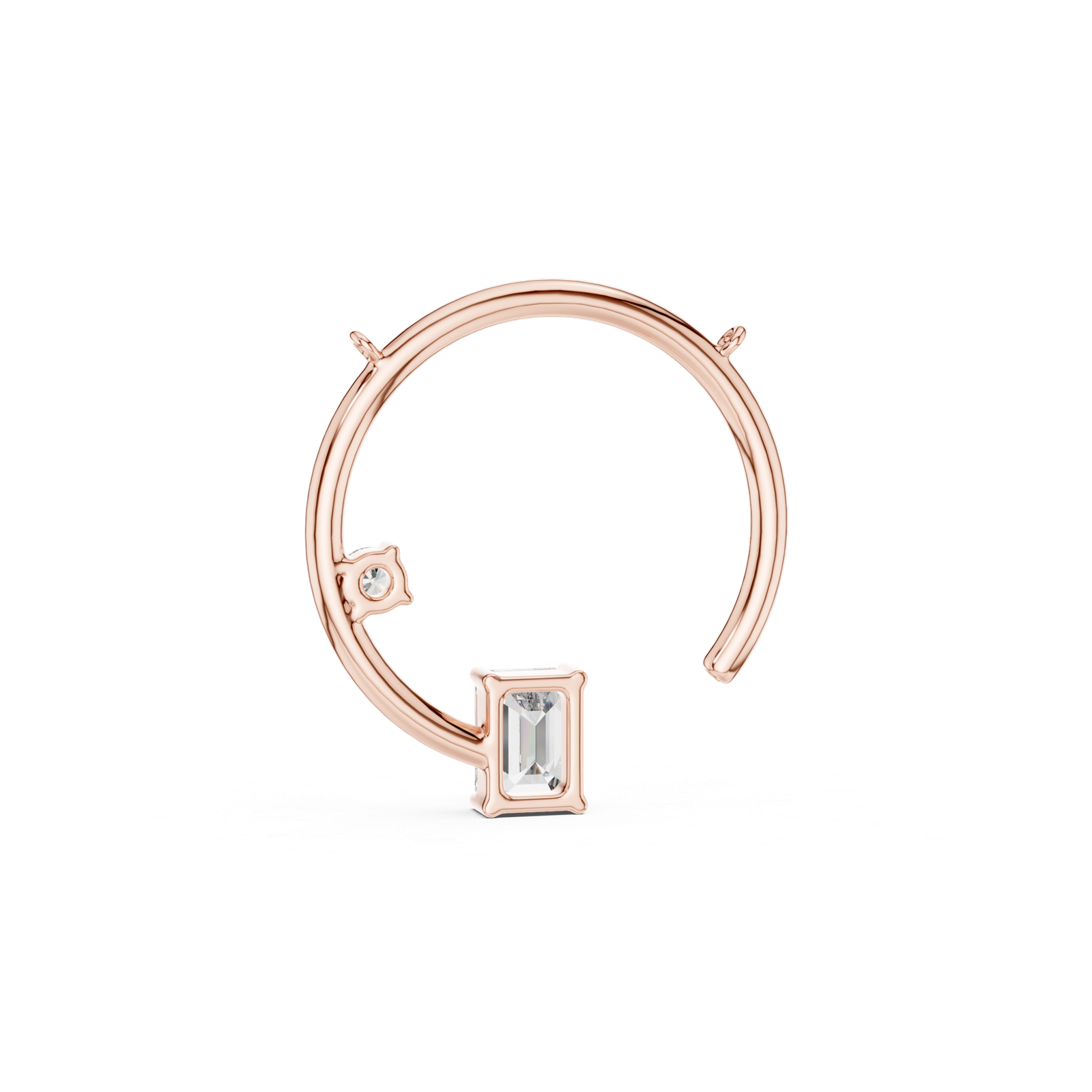 Emerald and Round Diamond Open Circle Necklace in Rose Gold Back Side