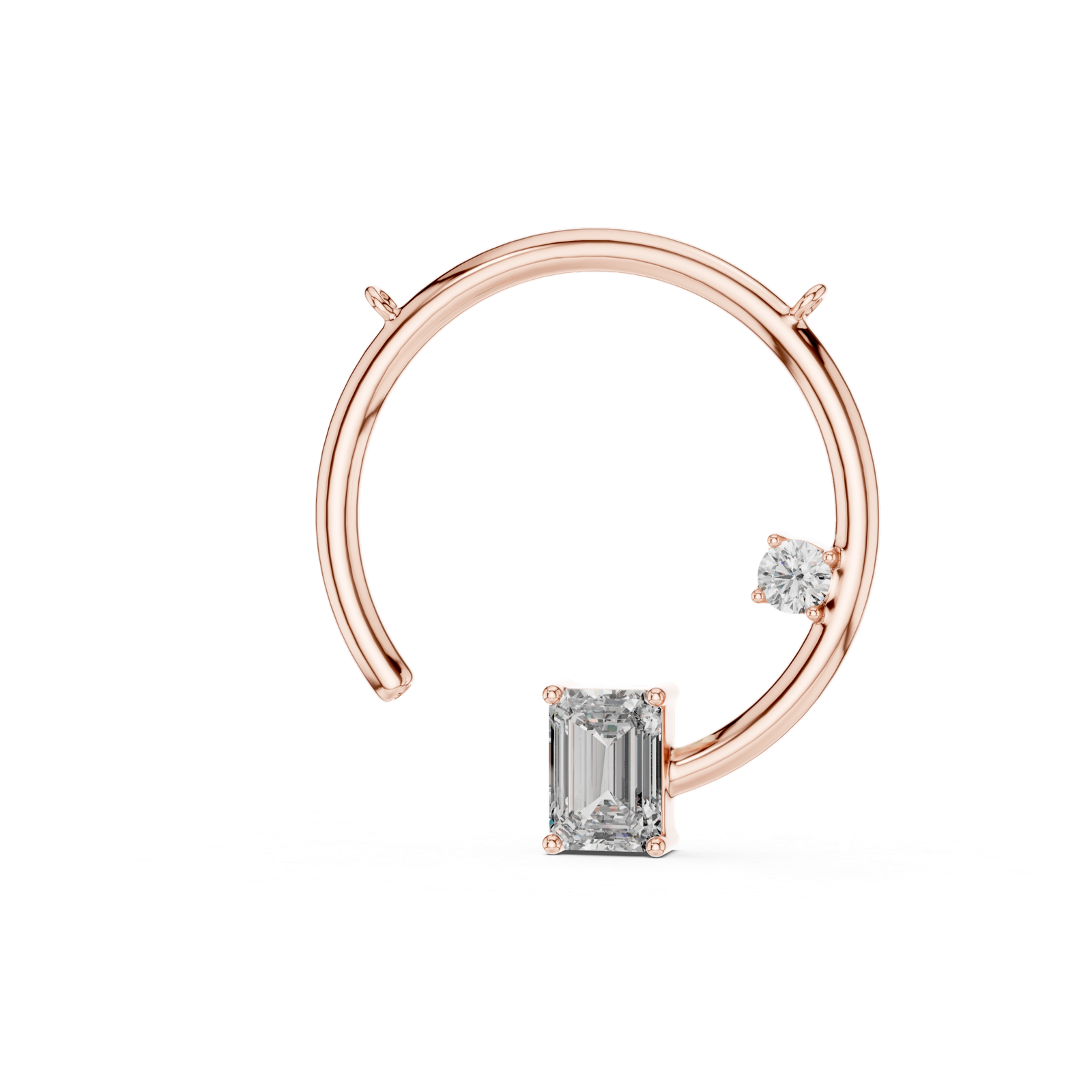 Emerald and Round Diamond Open Circle Necklace in Rose Gold